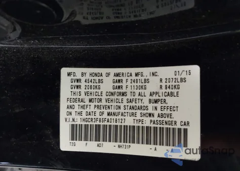 2015 Honda Accord Ex-L V-6 from USA, damaged, VIN 1HGCR3F85FA018127